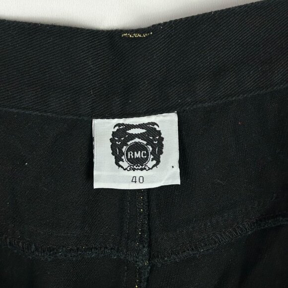 Red Monkey Company Black Jorts Size 40 Denim Shorts Y2K Stitched Chinese Gold - Picture 6 of 7